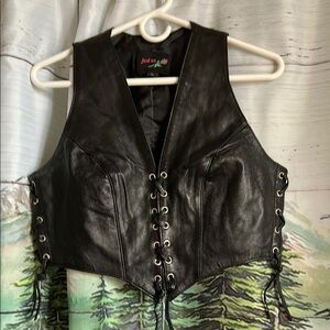Just Us Women’s Black Leather Lace-Up Vest